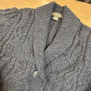 Inis Crafts Cardigan Sweater Womens Large Gray Merino Wool Cable Knit Ireland